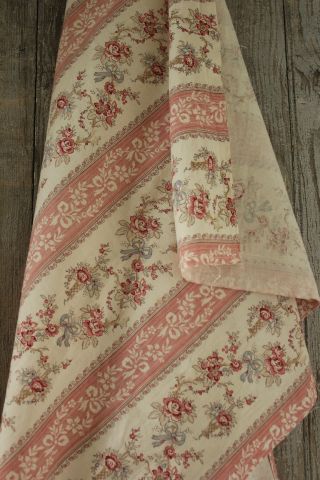 Fabric Vintage French Floral,  Stripe Pink Blue C1910 Biedermeier Look Cotton