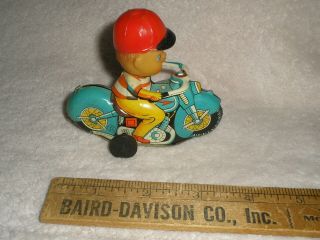 Vintage Tin Friction Toy Boy On Motorcycle