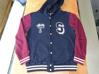 Vintage 90s Stussy Varsity Letterman Hoodie Jacket Usa Sz Xl E Bomber