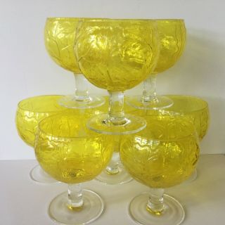 Vtg Mcm Secla Sigma 20oz Goblets 8 Piece Yellow Cabbage Leaf Margarita Glass