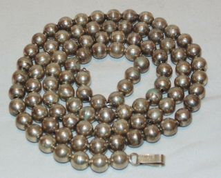 Large Vintage Mexican Sterling Silver Beaded Necklace,  33 " Long