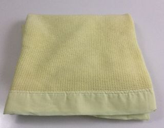 Vintage Baby Morgan Waffle Weave Thermal Satin Trim Blanket Yellow Acrylic