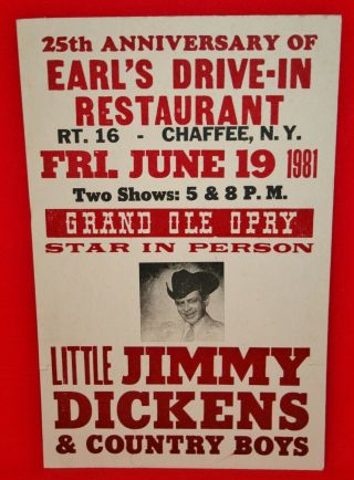 Vintage 1981 Little Jimmy Dickens Chaffee York Concert Poster Rare Country
