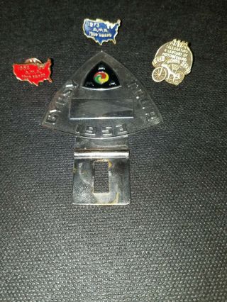 Vintage Ama Gypsy Tour Pins 1968 1973,  And 1985 Also A 1953 License Plate Topper