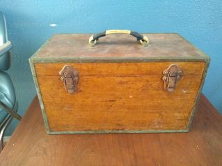 Vintage Wood Box W Metal Trim Old Wooden Tackle Box