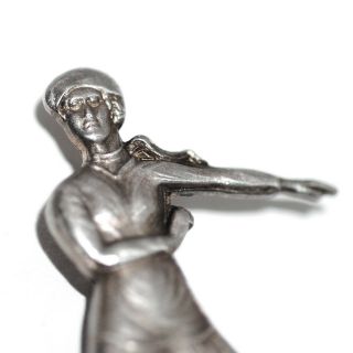 Antique English Deco Sterling Silver Figural Ice Skater Brooch,  1920s Fashion 2
