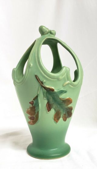 Vintage Weller Vase Green Oak Leaves And Acorns 9 - 1/4 " Tall Art Pottery