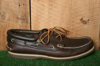 Vintage Timberland Brown Leather 3 - Eye Boat Shoes Sz.  10.  5 M - Made In Usa