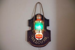 Vintage Schaefer Lighted Beer Sign,  Green Lantern Beer Alcohol Sign