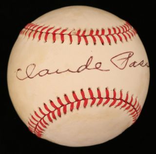 Claude Passeau (d.  2003) Phillies Cubs Vintage Signed Onl Baseball - Jsa