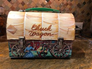 Vintage 1958 Aladdin Chuck Wagon Dome Top Metal Lunch Box No Thermos
