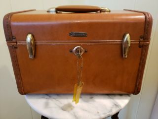 Vintage 1960s Brown Samsonite Train Cosmetic Case Luggage W Tray And Key