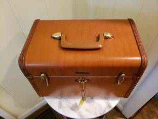 Vintage 1960s Brown Samsonite Train Cosmetic Case Luggage w tray and KEY 5