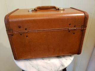 Vintage 1960s Brown Samsonite Train Cosmetic Case Luggage w tray and KEY 7
