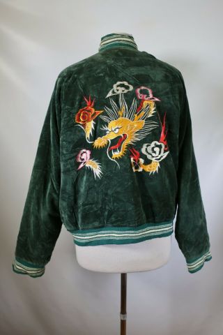 B9262 Vtg Dragon Japan Sukajan Embroidery Velvet Souvenir Jacket