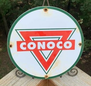 Vintage Conoco Gasoline Porcelain Enamel Gas Pump Sign