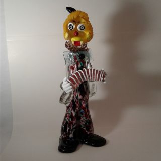 Vintage 15 " Murano Blown Glass Clown With Candy Cane Accordion Venetian Italy