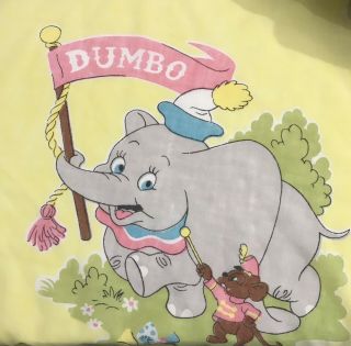 Vintage Walt Disney Dumbo Twin Flat Sheet Yellow Casey Jr Circus Train