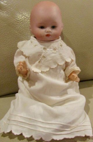 Antique 8 " German Bisque Character Baby Doll W/original Outfit Marked 1924
