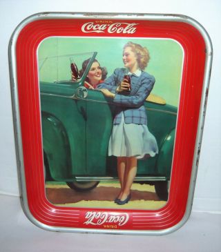 Vintage 1942 Coca - Cola 2 Girls At Car Serving Tray