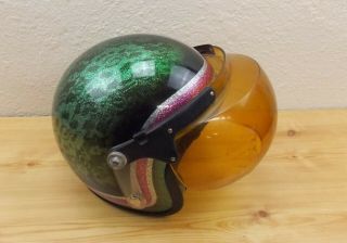 Vintage 70’s Metal Flake Glitter Design Motorcycle Helmet With Visor T&c Mfg