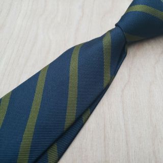 Vtg Brooks Brothers Dark Navy Ribbed Twill W Olive Repp Stripe England Silk Tie