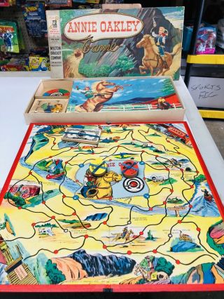 Vintage 1950 Annie Oakley Board Game Western Milton Bradley Co.  Complete