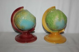 Vintage Shawnee Art Pottery Set 2 Earth World Planet Globe Planters Mid Century