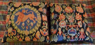Unique Handmade Folk Art Loomed Needlework Pillows