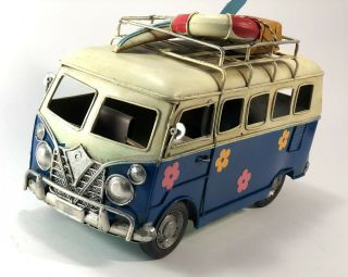 Vintage Handmade Metal Car Art Blue Vw Hippie Van/bus Home Decor Antique Style