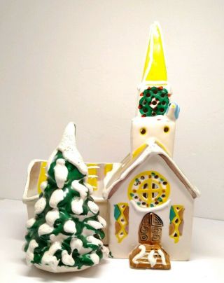 Dept 56 Country Church 50054 Has Colored Christmas Lights Glued In Vintage 1976
