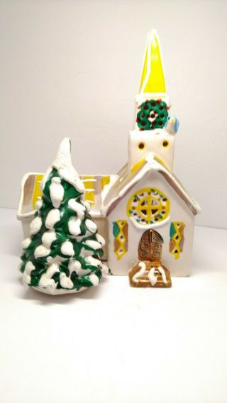 DEPT 56 Country Church 50054 Has Colored Christmas Lights Glued in vintage 1976 6
