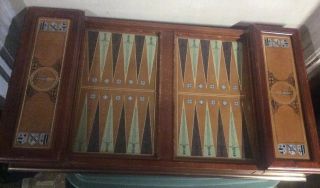Rare Vintage Backgammon Game Wooden Board Swords With Drawers.  But Needs Chips