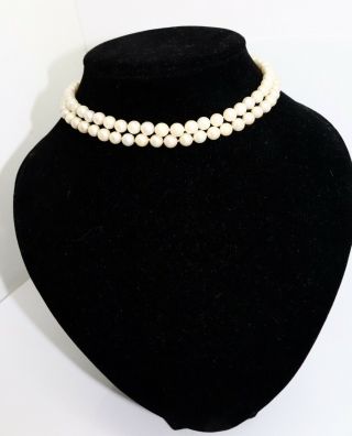 A Pretty Vintage 9ct 375 & Garnet Clasped Pearl Double Strand Cultured Necklace
