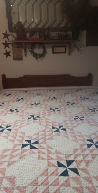 Look Vintage Hand Stitched Calico Feedsack Quilt 79x70 Aafa