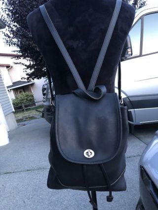 Coach Vintage Black Soft Leather Drawstring Turnlock Daypack Backpack 9791 Usa