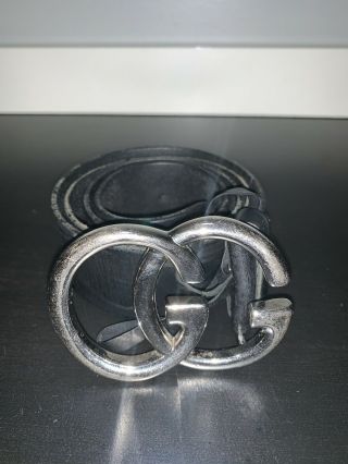 Old Gucci Black Leather Belt With Double G Buckle Italy