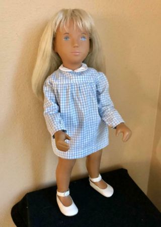Vintage 16 " English Sasha Doll,  Blonde Hair,  Blue Check Dress Set,  1970s Ex
