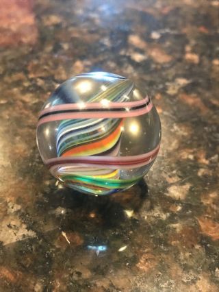 Medium Vintage German Handmade Ribbon Swirl Multi Color Marble
