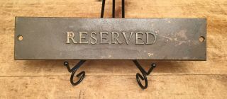 Vintage Brass RESERVED Sign Plaque Raised Lettering Office Industrial 2