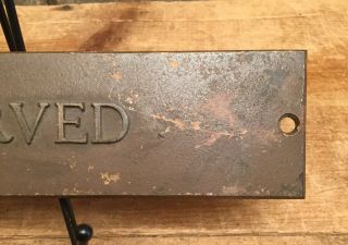 Vintage Brass RESERVED Sign Plaque Raised Lettering Office Industrial 5