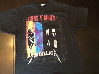 Vintage 1992 Guns N Roses Metallica Tour Size Med T - Shirt Black Pre - Worn