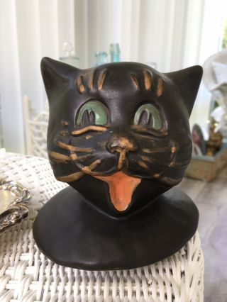 Vintage Mccoy Coalby Cat Black Cat Pottery Cookie Jar Lid Halloween Matte Glaze