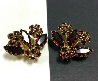 Vintage Schreiner Signed Ruby Red Rhinestone Gold Clip Earrings Reverse Ii96u