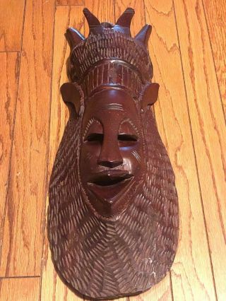 Vintage Wooden African Tribal Art Carved Mask Large And Heavy