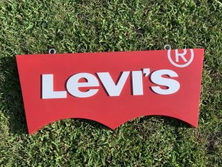 Vintage Levi Jeans Red Hanging Sign Double Sided Store Display