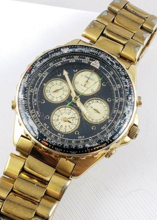 Vintage Mens Seiko " Flightmaster " Chronograph Wrist Watch 7t34 - 6a09