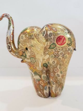 Vintage Murano Millefiori Elephant Figurine With Gold Italian Art Glass