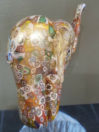 VINTAGE MURANO MILLEFIORI ELEPHANT FIGURINE WITH GOLD ITALIAN ART GLASS 3