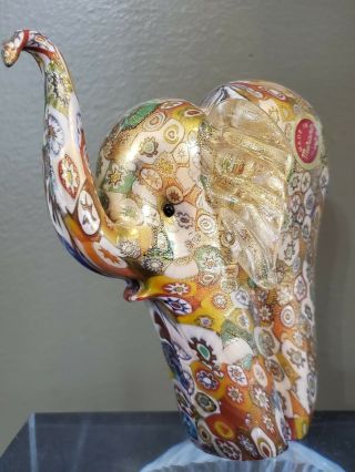 VINTAGE MURANO MILLEFIORI ELEPHANT FIGURINE WITH GOLD ITALIAN ART GLASS 5
